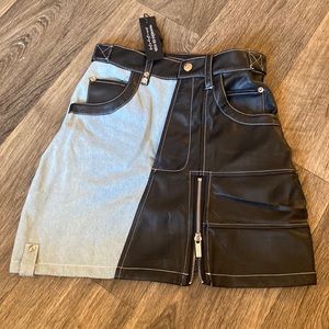 Maniere De Voir skirt, leather and denim, Size 6 (0), NWT